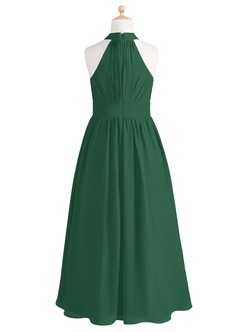Azazie Iman Junior Dark Green A-Line Pleated Chiffon Dress image7