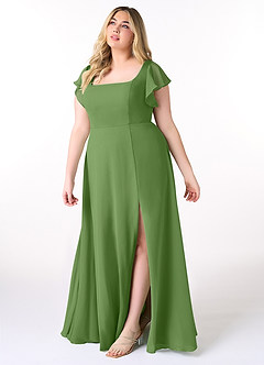 Azazie Bondi Brautjungfernkleider A-Linie Gekräuselt Chiffon Kleid Basilikum image9