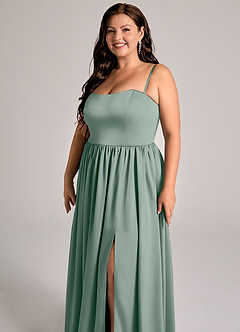 Azazie Calianna Abiti da Damigella Abito Convertibile A-Line in Raso Elasticizzato a Spalla Scoperta Salvia Argentata image11