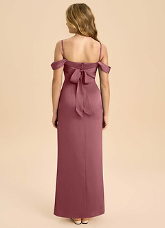 Azazie Saige Junior Desert Rose Sheath Off the Shoulder Stretch Satin Dress image2