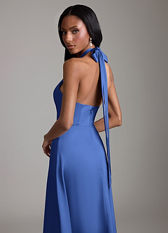 Azazie Tracie Bridesmaid Dresses Royal Blue A-Line Side Slit Stretch Satin Dress image6