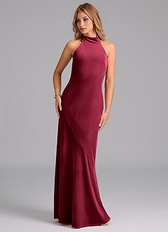 Azazie Velli Bridesmaid Dresses Burgundy Mermaid High Neck Velvet Dress image3