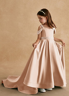 Azazie Jodi Flower Girl Dresses English Rose A-Line Matte Satin Dress image1