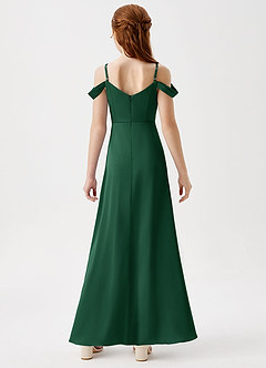 Azazie Ocean Junior Vestido de Verde Oscuro de Satén Elástico de Corte en A con Vestidos sin tirantes image7