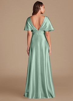 Azazie Pamela Bridesmaid Dresses Agave A-Line Pleated Metallic Satin Dress image2