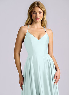 Azazie Truce Bridesmaid Dresses Sea Glass A-Line Stretch Satin Dress image7