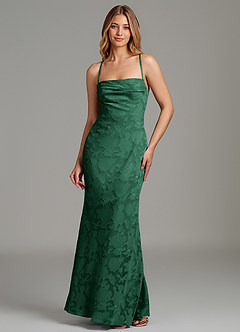 Azazie Ola Bridesmaid Dresses Dark Green Mermaid Corset Floral Burnout Dress image1