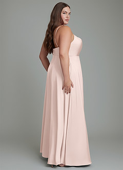 Azazie Sarella Robes de demoiselle d'honneur Robe Trapèze en Satin extensible Plissé Rose Pâle image4