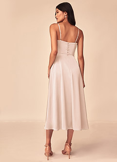 Azazie Dottie Robes de demoiselle d'honneur Robe Trapèze en Satin extensible Rose Pâle image2