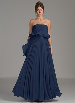 Azazie Alexia Bridesmaid Dresses Dark Navy A-Line Ruched Chiffon Dress image4