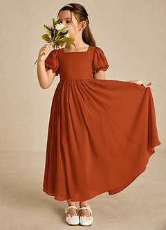 Azazie Joss Flower Girl Dresses Paprika A-Line with Sleeves Chiffon Dress image1