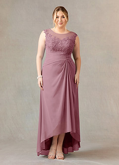 Azazie Endora Mother of the Bride Dresses Vintage Mauve A-Line Scoop Lace Chiffon Dress image6