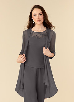 Azazie Frances Mother of the Bride Dresses Steel Grey Jumpsuit/Pantsuit Scoop Mesh Dress image5