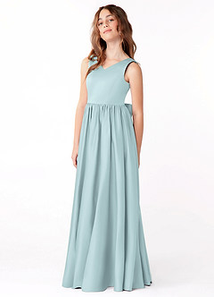 Azazie Hathaway Junior Mist A-Line Bow Matte Satin Dress image4