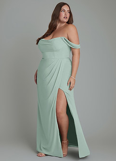 Azazie Johana Bridesmaid Dresses Agave Mermaid Off the Shoulder Chiffon Convertible Dress image12