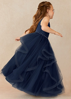 Azazie Sofia Flower Girl Dresses Dark Navy A-Line Beaded Tulle Dress image3