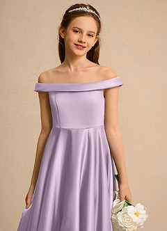 Azazie Teeny Girls Formal Final Sale Dusty Blue A-Line Pleated Matte Satin Dress image7