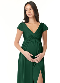 Azazie Allessia Maternity Bridesmaid Dresses A-Line Pleated Stretch Satin Floor-Length Dress image5