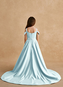 Azazie Jodi Flower Girl Dresses Sea Glass A-Line Matte Satin Dress image2