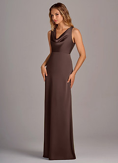 Azazie Wrenlee Bridesmaid Dresses Ganache A-Line Stretch Satin Dress image5