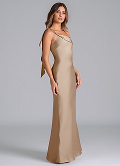 Azazie Driea Brudtärnklänningar Klä av Sjöjungfru i Stretch Satin Ena axeln Taupe image4