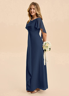 Azazie Selena Junior Dark Navy A-Line Ruched Chiffon Dress image1