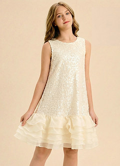 Azazie Sprinkle Junior Formal Linia A Ukłon Siatka Mini Młodsza druhna Sukienka image4