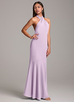 Azazie Lorena Bridesmaid Dresses Frosted Lilac Mermaid Pleated Chiffon Dress image5