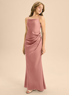 Azazie Renna Junior Rosette A-Line Pleated Stretch Satin Dress image1