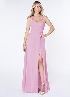 Azazie Jane Bridesmaid Dresses Candy Pink A-Line V-Neck Pleated Chiffon Dress image1