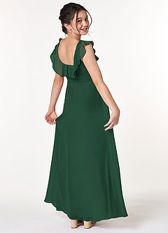 Azazie Jinny Junior A-Linie Gestreift Chiffon Kleid Dunkelgrün image2
