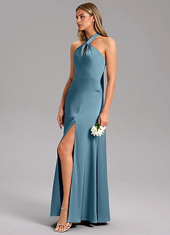 Azazie Tracie Bridesmaid Dresses Bermuda A-Line Side Slit Stretch Satin Dress image6