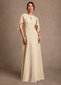 Azazie Winnifred 신부의 어머니 드레스 A라인 구슬 쉬폰 플로어 길이 드레스 image1