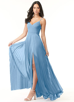Azazie Vini Jurken voor bruidsmeisjes Jurk van Chiffon met A-Lijn V-hals geplooid Poederblauw image3