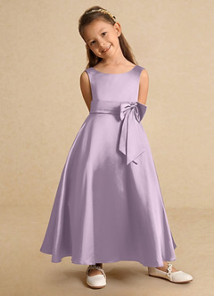 Azazie Lindy Flower Girl Dresses Frosted Lilac A-Line Pleated Matte Satin Dress image8