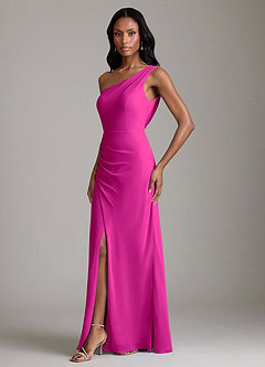 Azazie Madelyn Bridesmaid Dresses Fuchsia Mermaid One Shoulder Chiffon Convertible Dress image6