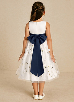 Azazie Pollie Flower Girl Dresses Ivory Dark Navy A-Line Bow Tulle Dress image2