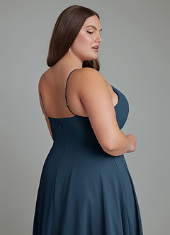 Azazie Amani Bridesmaid Dresses Dark Navy A-Line Pleated Chiffon Dress image7