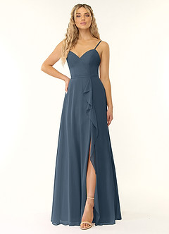 Azazie Naeem Abiti da Damigella Abito A-Line in Chiffon con Scollo a V e Volant Blu Nettuno image1