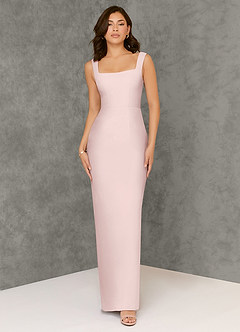 Azazie Flori Bridesmaid Dresses Blushing Pink Sheath Square Neckline Chiffon Dress image1