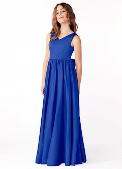 Azazie Hathaway Junior Royal Blue A-Line Bow Matte Satin Dress image4