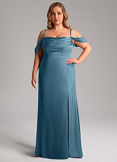 Azazie Saige Bridesmaid Dresses Bermuda Sheath Off the Shoulder Stretch Satin Dress image15