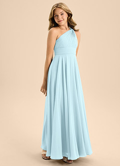 Azazie Charlize Junior Cloud Blue A-Line Pleated Chiffon Dress image5