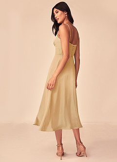 Azazie Dottie Bridesmaid Dresses Gold A-Line Stretch Satin Dress image5