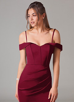 Azazie Everly Bridesmaid Dresses Burgundy Mermaid Off the Shoulder Stretch Satin Convertible Dress image2