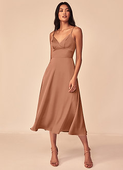 Azazie Dottie Bridesmaid Dresses Bronzer A-Line Stretch Satin Dress image3
