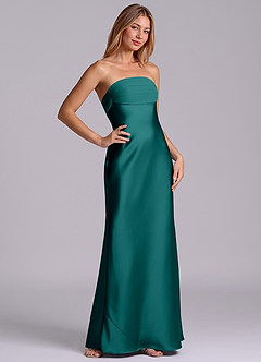 Azazie Ailanie Brudtärnklänningar Klä av Tubklänning i Stretch Satin Axelbandslös Påfågelblå image5