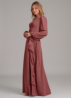 Azazie Simone Abiti da Damigella Abito A-Line in Chiffon Manica Lunga Ametista image6