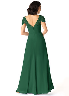 Azazie Adelyn Final Sale Dark Green A-Line Lace Chiffon Dress image2