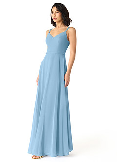 Azazie Janine Bridesmaid Dresses Steel Blue A-Line V-Neck Chiffon Dress image2